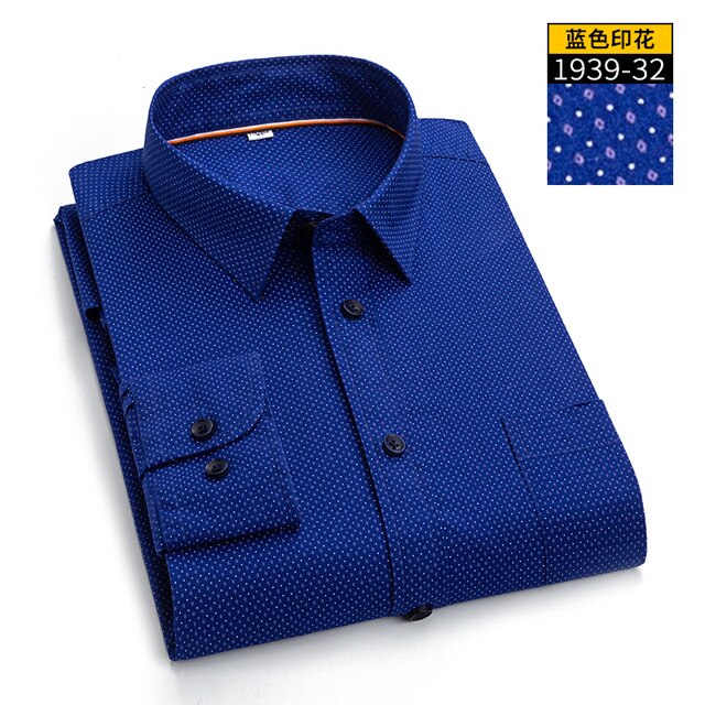 Regular Long Sleeve Men's Business Casual Shirt  Autumn Slim Top Blouse  Fit Fashion Print 97% Cotton Dress Shirts Asia Size