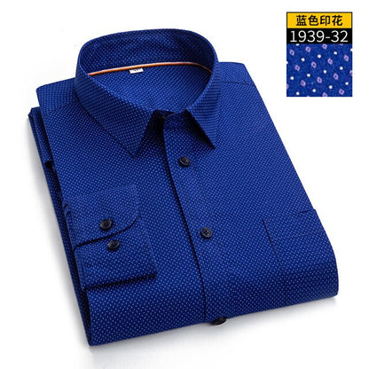 Regular Long Sleeve Men's Business Casual Shirt  Autumn Slim Top Blouse  Fit Fashion Print 97% Cotton Dress Shirts Asia Size
