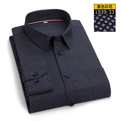 Regular Long Sleeve Men's Business Casual Shirt  Autumn Slim Top Blouse  Fit Fashion Print 97% Cotton Dress Shirts Asia Size
