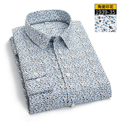 Regular Long Sleeve Men's Business Casual Shirt  Autumn Slim Top Blouse  Fit Fashion Print 97% Cotton Dress Shirts Asia Size