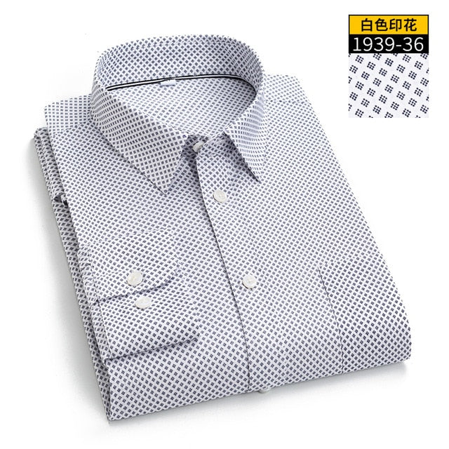 Regular Long Sleeve Men's Business Casual Shirt  Autumn Slim Top Blouse  Fit Fashion Print 97% Cotton Dress Shirts Asia Size