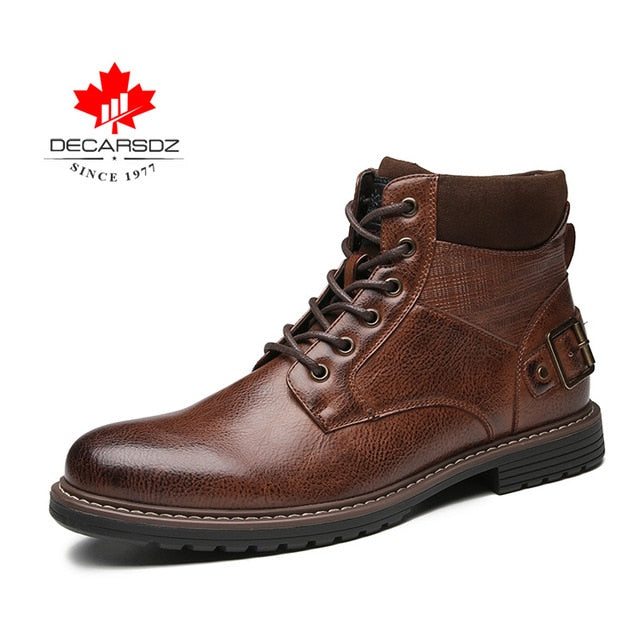 DECARSDZ Men Boots 2020 Autumn & Winter Fashion Shoes Men Design Leather Comfy Lace-up Casual Boots Men high quality Men's Boots