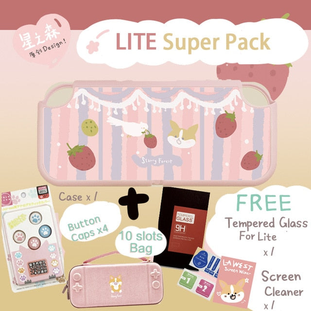 STARRY FOREST strawberry and corgi dog cute soft pink case for Nintendo Switch for girls