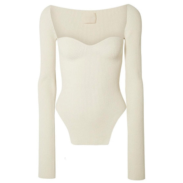 2020 new spring and summer fashion women clothes cashmere sqaure collar full sleeves elastic high waist sexy pullover WK080