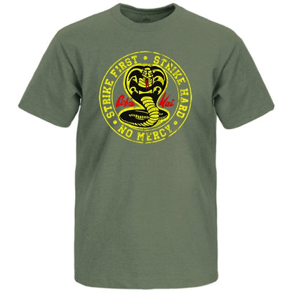 Cobra Kai T Shirt Men Strike First Strike Hard No Mercy Tshirt Shirts Cotton Summer Top Tshirts Short Sleeves Tees Black T-Shirt