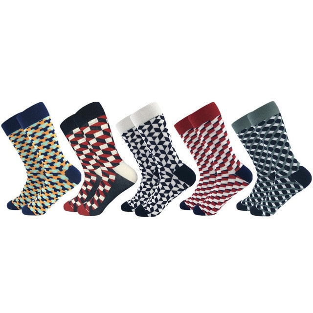 2020 Hot Sale Casual Men Socks New Socks Fashion Design Plaid Colorful Happy Business Party Dress Cotton Socks Man
