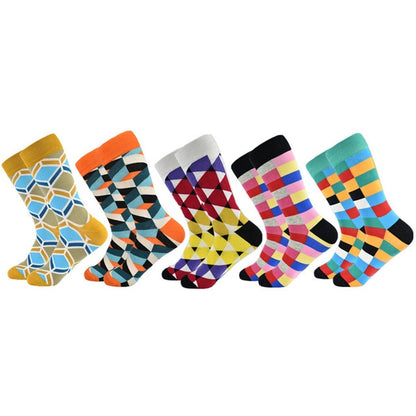 2020 Hot Sale Casual Men Socks New Socks Fashion Design Plaid Colorful Happy Business Party Dress Cotton Socks Man