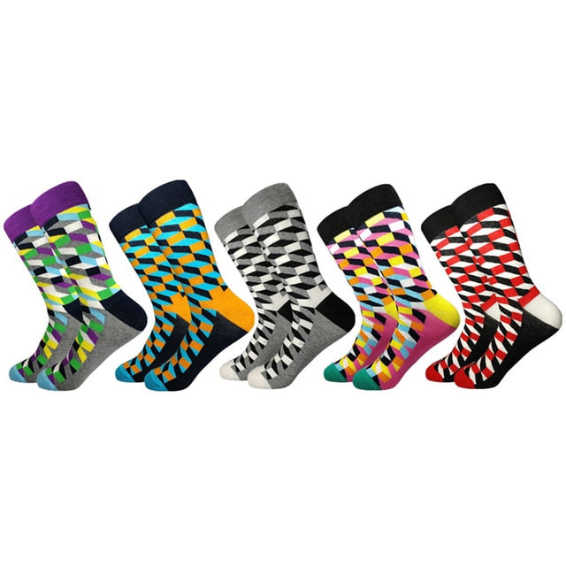 2020 Hot Sale Casual Men Socks New Socks Fashion Design Plaid Colorful Happy Business Party Dress Cotton Socks Man