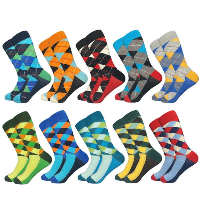 2020 Hot Sale Casual Men Socks New Socks Fashion Design Plaid Colorful Happy Business Party Dress Cotton Socks Man