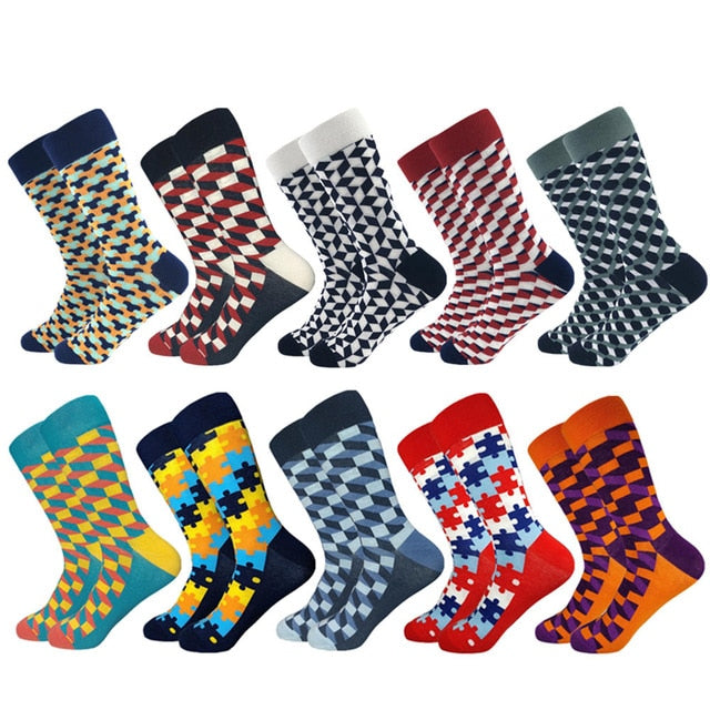 2020 Hot Sale Casual Men Socks New Socks Fashion Design Plaid Colorful Happy Business Party Dress Cotton Socks Man