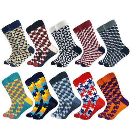 2020 Hot Sale Casual Men Socks New Socks Fashion Design Plaid Colorful Happy Business Party Dress Cotton Socks Man