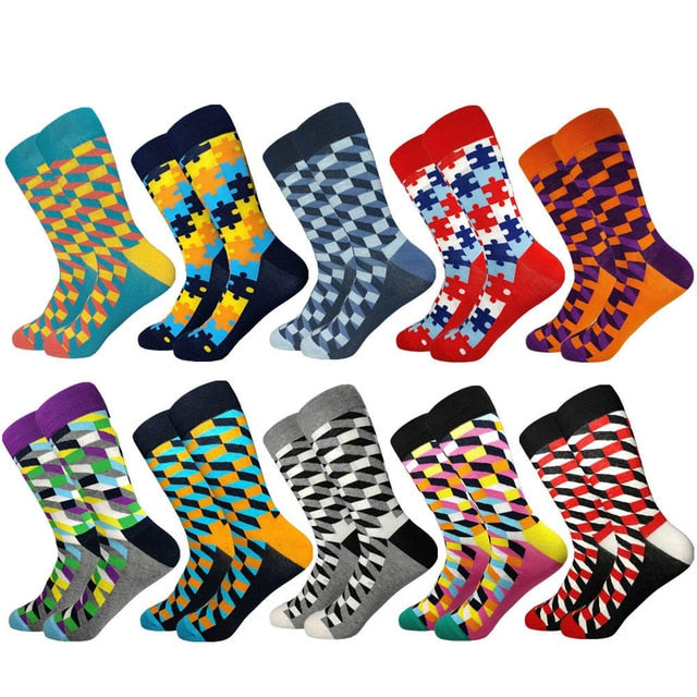 2020 Hot Sale Casual Men Socks New Socks Fashion Design Plaid Colorful Happy Business Party Dress Cotton Socks Man