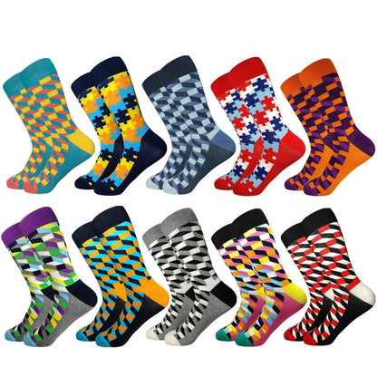 2020 Hot Sale Casual Men Socks New Socks Fashion Design Plaid Colorful Happy Business Party Dress Cotton Socks Man