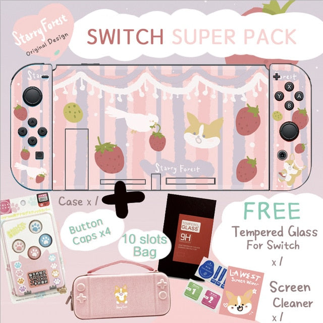 STARRY FOREST strawberry and corgi dog cute soft pink case for Nintendo Switch for girls