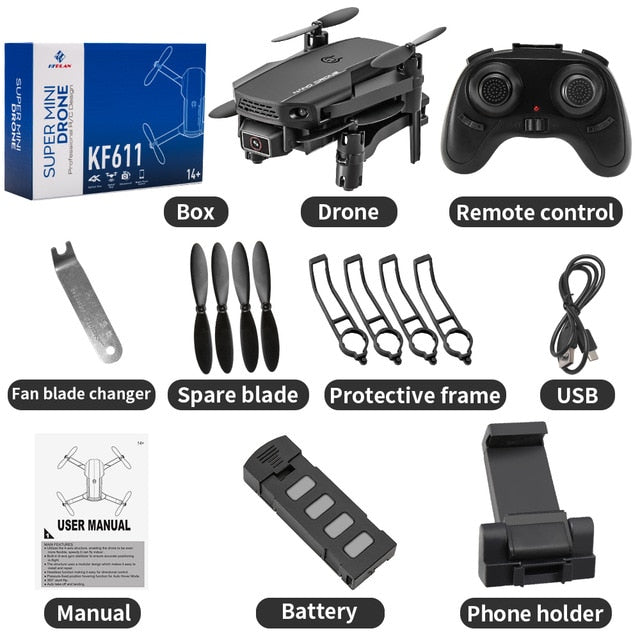 2020 NEW KF611 Drone 4k HD Wide Angle Camera 1080P WiFi fpv Drones Camera Quadcopter Height Keep Drone Camera Dron Toy