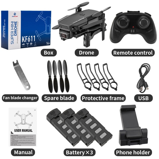2020 NEW KF611 Drone 4k HD Wide Angle Camera 1080P WiFi fpv Drones Camera Quadcopter Height Keep Drone Camera Dron Toy