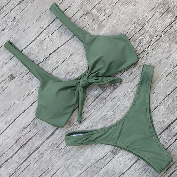 Solid Bandeau Bikini Set 2020 Sexy Swimsuit Women Bikini Brazilian Thong Swimwear Female Halter top Bathing Suit Swimming Wear