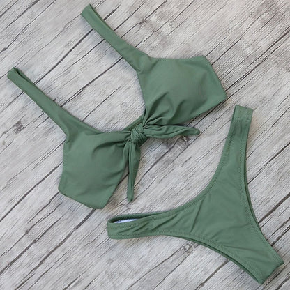 Solid Bandeau Bikini Set 2020 Sexy Swimsuit Women Bikini Brazilian Thong Swimwear Female Halter top Bathing Suit Swimming Wear