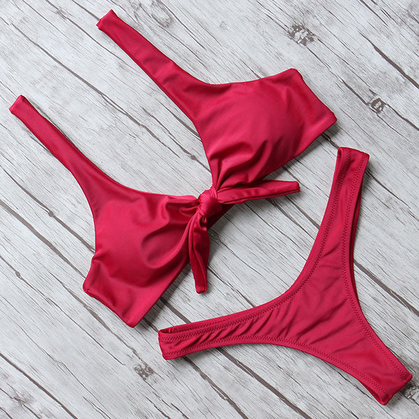 Solid Bandeau Bikini Set 2020 Sexy Swimsuit Women Bikini Brazilian Thong Swimwear Female Halter top Bathing Suit Swimming Wear