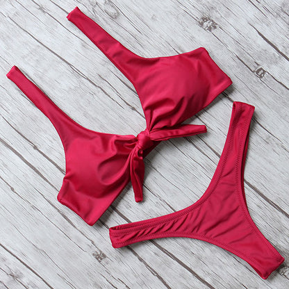Solid Bandeau Bikini Set 2020 Sexy Swimsuit Women Bikini Brazilian Thong Swimwear Female Halter top Bathing Suit Swimming Wear