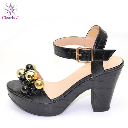 Wedding SILVER Color Peep Toe Italian shoes African shoes without bag set Comfortable Women Shoes For Parties