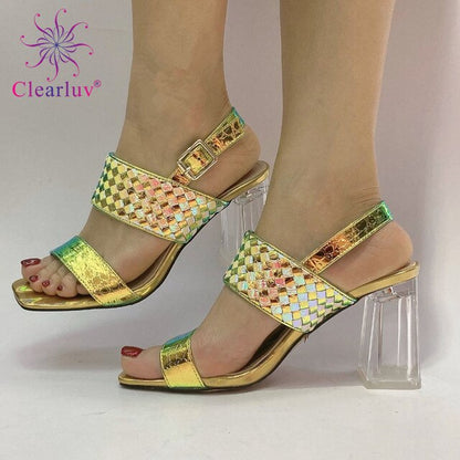 Wedding SILVER Color Peep Toe Italian shoes African shoes without bag set Comfortable Women Shoes For Parties