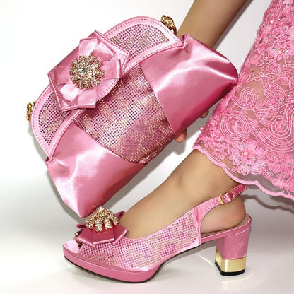 doershow beautiful Shoes and Bag Set African Sets 2020 purple Color Italian Shoe Bag Set Decorated with Rhinestone! SIM1-28