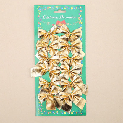 12pcs Pretty Gold Bowknots Christmas Ornament Tree Decoration Party Bowknots Baubles New Year Xmas Christmas Decoration For Home