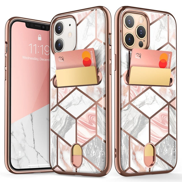 For iPhone 12 Case/For iPhone 12 Pro Case 6.1" (2020) I-BLASON Cosmo Wallet Slim Designer Card Slot Wallet Case Back Cover caso