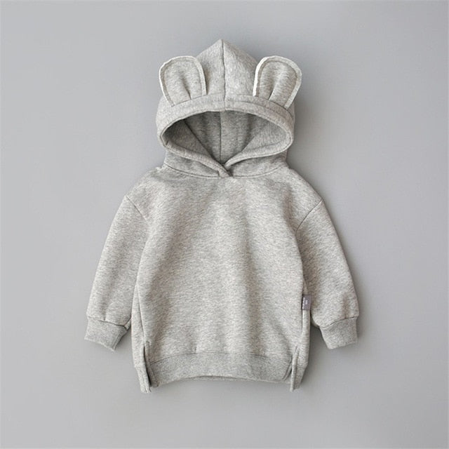 Winter Toddler Baby Kids Boy Girl Hooded Cartoon Ear Hoodie Sweatshirt Tops Clothes roupa infantil solid yellow grey Hoodies