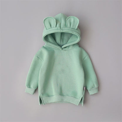 Winter Toddler Baby Kids Boy Girl Hooded Cartoon Ear Hoodie Sweatshirt Tops Clothes roupa infantil solid yellow grey Hoodies