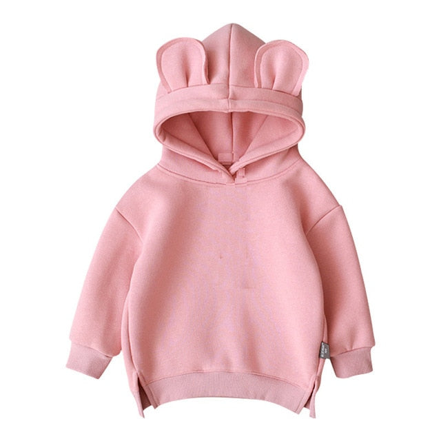 Winter Toddler Baby Kids Boy Girl Hooded Cartoon Ear Hoodie Sweatshirt Tops Clothes roupa infantil solid yellow grey Hoodies