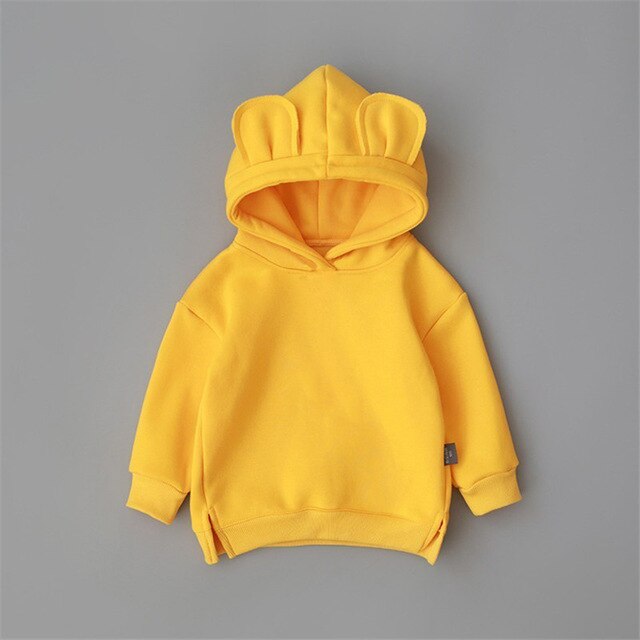 Winter Toddler Baby Kids Boy Girl Hooded Cartoon Ear Hoodie Sweatshirt Tops Clothes roupa infantil solid yellow grey Hoodies