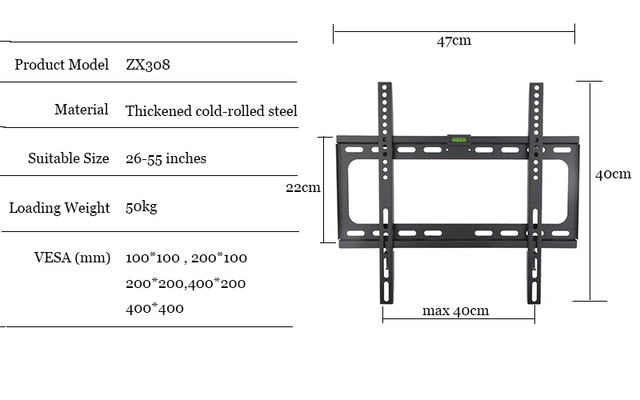 LVDIBAO Universal TV Wall Mount Fixed Bracket For 26''-55'' Flat Screen Load Up To 50 kg Monitor Wall Mount Bracket