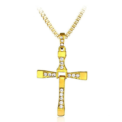 Classic Rhinestone Pendant Sliver Men Crystal Jesus Cross Pendant Long Necklace Activities Male Gift Jewelry Accessory
