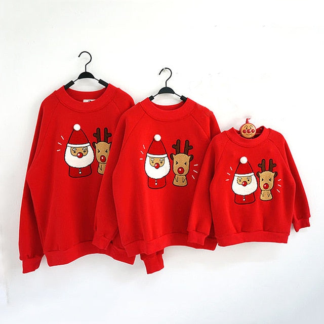 Christmas Family Matching Pajamas Winter Santa Claus Elk Print Casual Ugly Sweaters Xmas Gift Mommy and Me Hoodies Outfit