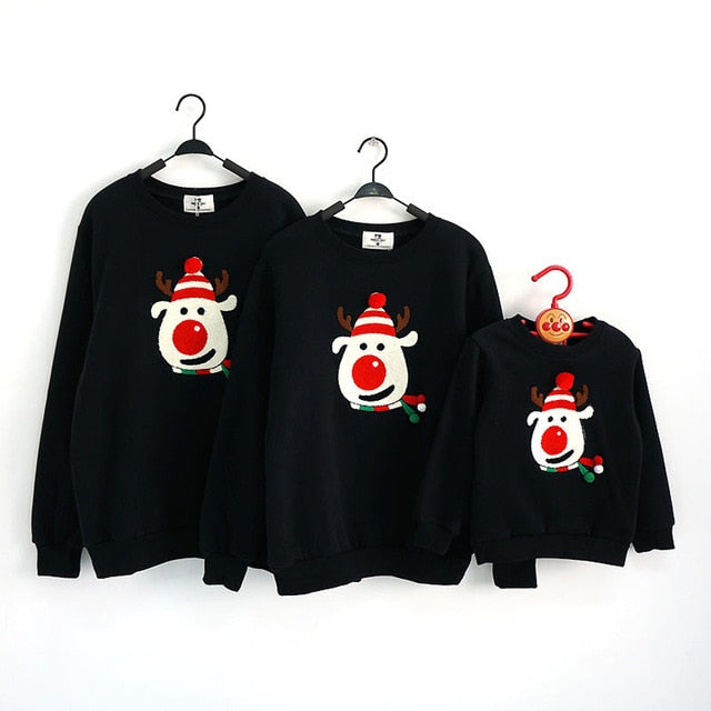 Christmas Family Matching Pajamas Winter Santa Claus Elk Print Casual Ugly Sweaters Xmas Gift Mommy and Me Hoodies Outfit