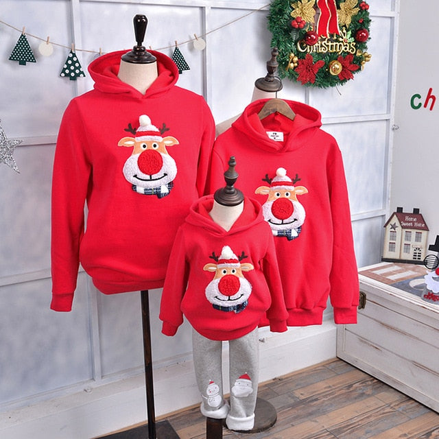 Christmas Family Matching Pajamas Winter Santa Claus Elk Print Casual Ugly Sweaters Xmas Gift Mommy and Me Hoodies Outfit