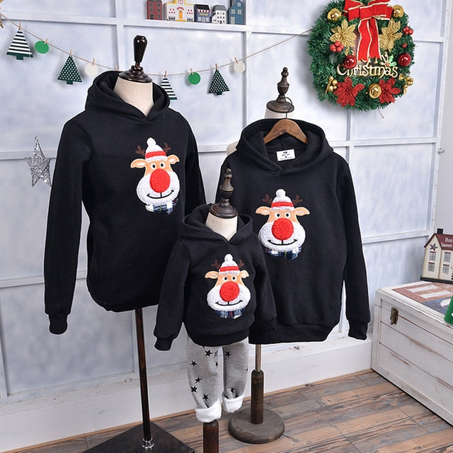 Christmas Family Matching Pajamas Winter Santa Claus Elk Print Casual Ugly Sweaters Xmas Gift Mommy and Me Hoodies Outfit
