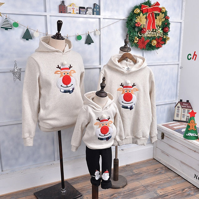 Christmas Family Matching Pajamas Winter Santa Claus Elk Print Casual Ugly Sweaters Xmas Gift Mommy and Me Hoodies Outfit