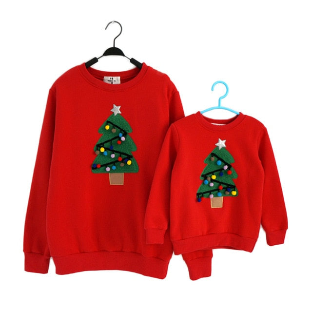 Christmas Family Matching Pajamas Winter Santa Claus Elk Print Casual Ugly Sweaters Xmas Gift Mommy and Me Hoodies Outfit