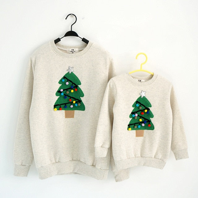 Christmas Family Matching Pajamas Winter Santa Claus Elk Print Casual Ugly Sweaters Xmas Gift Mommy and Me Hoodies Outfit