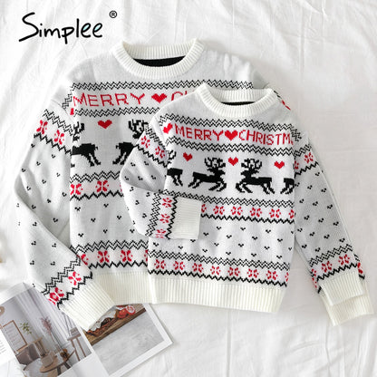 Simplee O-neck Christmas Sweater Family matching outfits Autumn winter Christmas deer print knitted pullovers 2020 New year