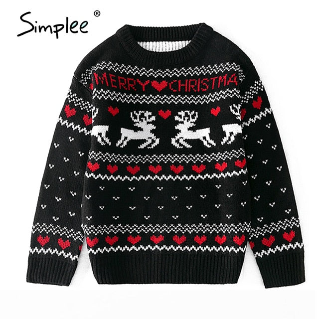 Simplee O-neck Christmas Sweater Family matching outfits Autumn winter Christmas deer print knitted pullovers 2020 New year