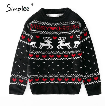 Simplee O-neck Christmas Sweater Family matching outfits Autumn winter Christmas deer print knitted pullovers 2020 New year