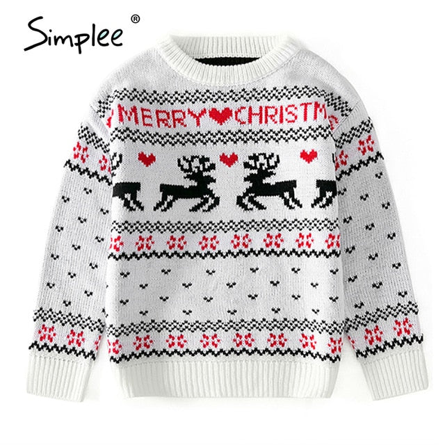 Simplee O-neck Christmas Sweater Family matching outfits Autumn winter Christmas deer print knitted pullovers 2020 New year