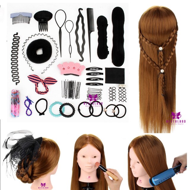 Salon 24" 50% Real Human Hair Training Head Practice Bride Hairstyle Hairdressing Doll Mannequin Head For Makeup +Comb Braid Set