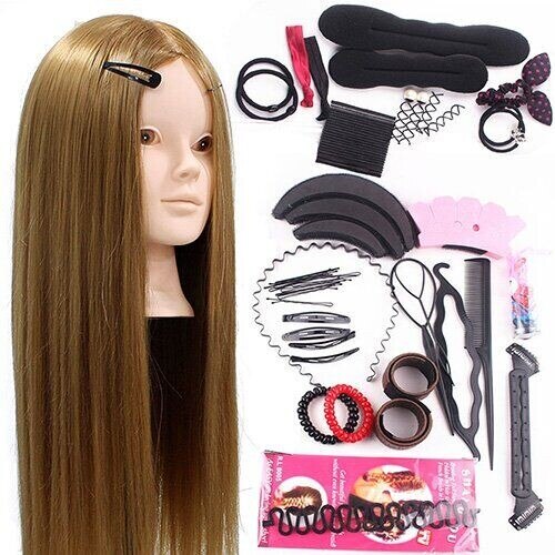 Salon 24" 50% Real Human Hair Training Head Practice Bride Hairstyle Hairdressing Doll Mannequin Head For Makeup +Comb Braid Set