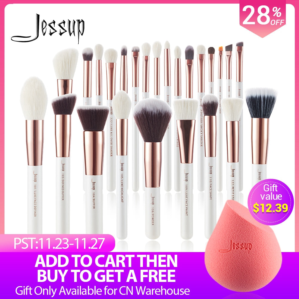 Jessup Makeup brushes set 6-25pcs Pearl White / Rose Gold Professional Make up brush Natural hair Foundation Powder Blushes