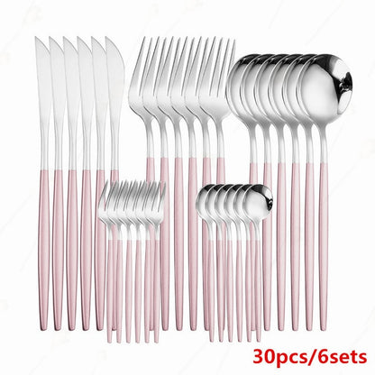 Dinnerware Sets Stainless Steel Cutlery Set Korean Kitchen Mirror Gold Complete Tableware Knife Fork Spoon Dinning table Set